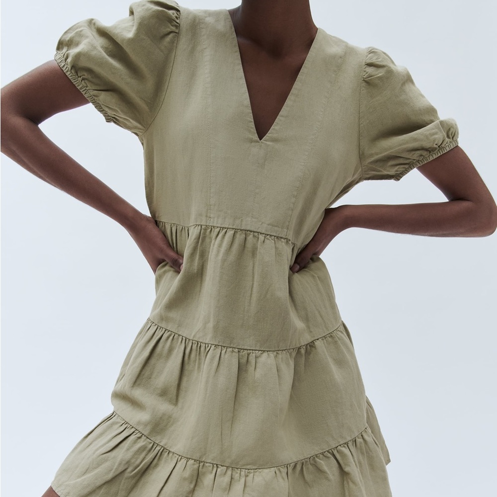 ZARA Linen Blend Tiered Dress size M - Picture 2 of 9